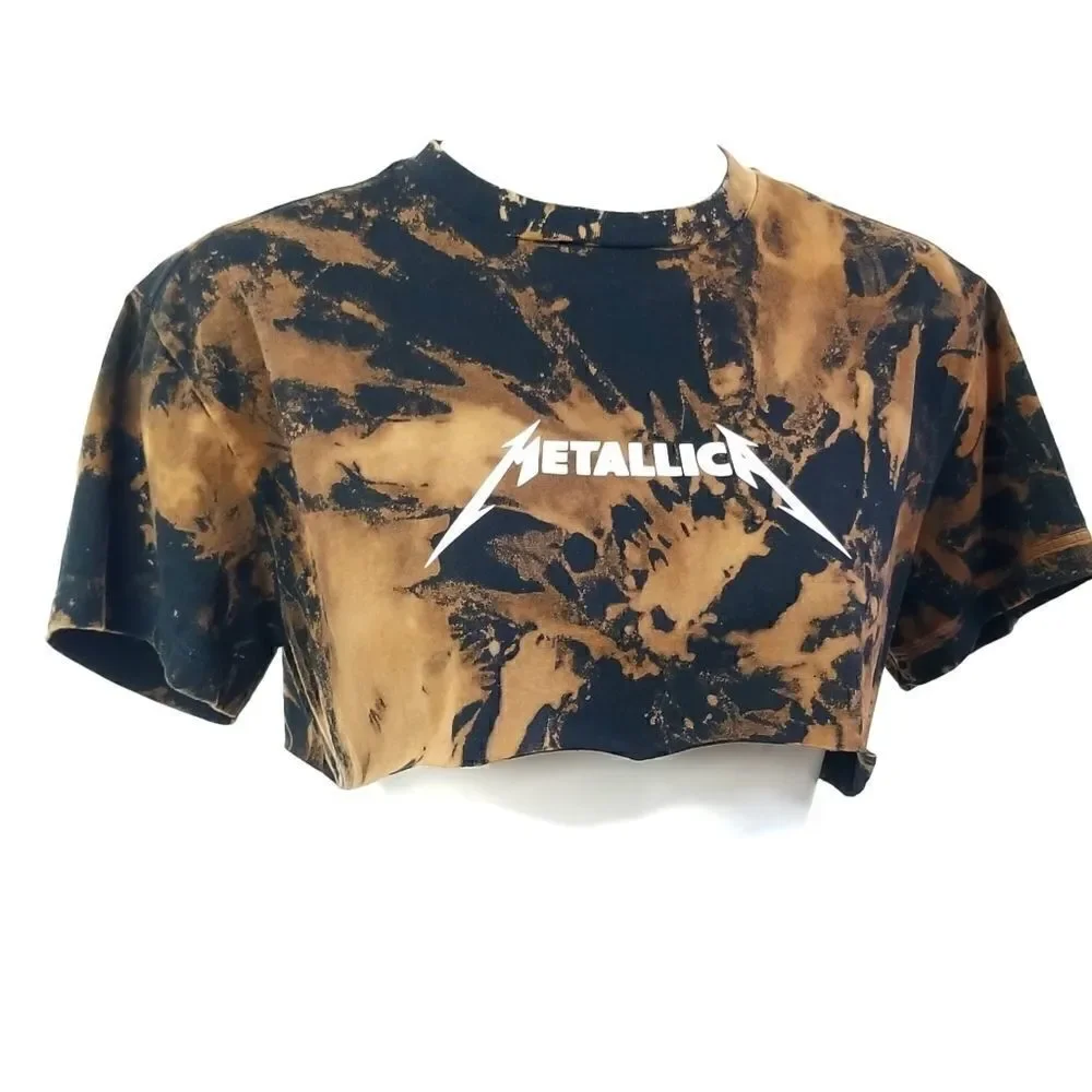 METALLICA Acid Washed, Distressed "Cropped" Crop Top (Band Tee) Rock Tee Rap Tee - Picture 2 of 4